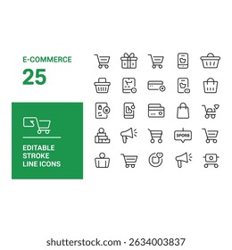 E commerce essentials a set of vector line icons showcasing the digital storefront experience in a