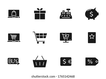 e commerce glyph vector icons isolated on white. e commerce icon set for web design, mobile app, user interface and print