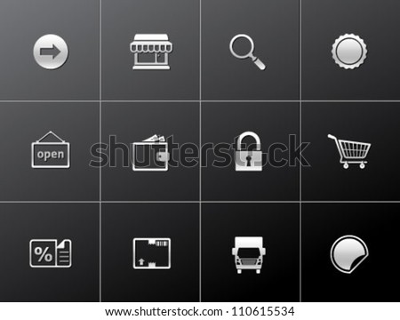 E commerce icon set in metallic style