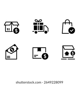 E commerce Icons Modern Bold Black Glyphs Illustrating Online Shopping Delivery and Secure Payment Transactions