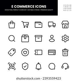 E Commerce icons set in 32 x 32 pixel perfect with editable stroke