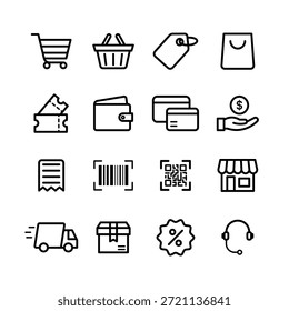 Conjunto de iconos de comercio electrónico Vector de contorno