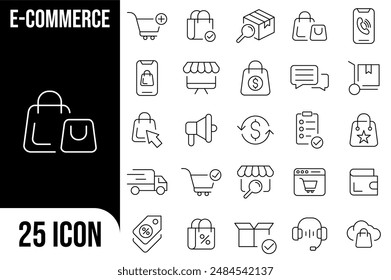 Conjunto de iconos editables de línea de comercio electrónico. Ilustración vectorial en el estilo moderno de la línea delgada del marketing en línea iconos relacionados	