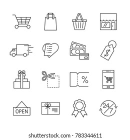E-Commerce-Linie Symbol für Online-Shop Web oder Mobile. Bearbeitbare Vektorillustration für Schlaganfälle