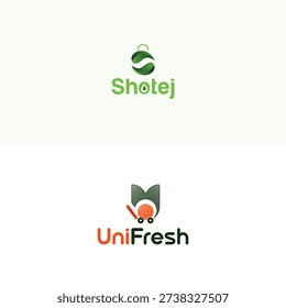 E Commerce logo design(Letter S, cart and drop icon)(Letter U,B and cart icon)