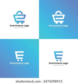 Logo de comercio electrónico Carrito de compras electrónico con Carrito de compras de iconos en Plantilla de Vector 
