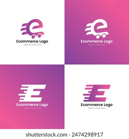 Logo de comercio electrónico Carrito de compras electrónico con Carrito de compras de iconos en Plantilla de Vector 
