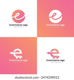 e commerce logo E shopping cart with Icon Shopping Cart in vector template 
