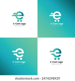 Logo de comercio electrónico Carrito de compras electrónico con Carrito de compras de iconos en Plantilla de Vector 

