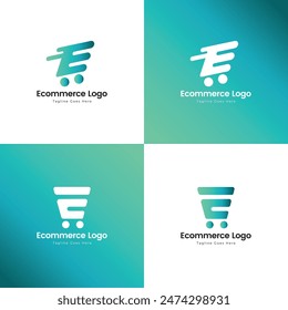 e commerce logo E shopping cart with Icon Shopping Cart in vector template 
