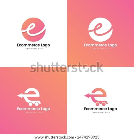 e commerce logo E shopping cart with Icon Shopping Cart in vector template 
