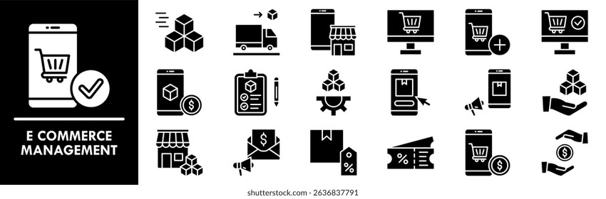 E Commerce Management icon collection set. Containing design e-commerce, business, internet, computer, laptop