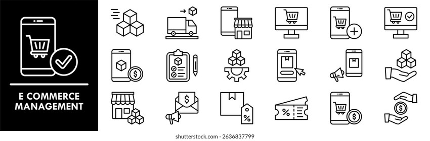 E Commerce Management icon collection set. Containing design e-commerce, business, internet, computer, laptop
