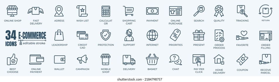 E commerce minimal thin editable line web icon set. Outline icons collection. Simple vector illustration