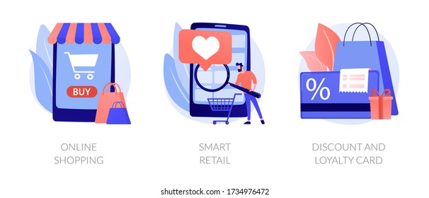 E commerce offers. Customer attraction. Cashback and rebate programs. Online shopping, smart retail, discount and loyalty card metaphors. Vector isolated concept metaphor illustrations