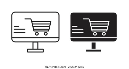 E-commerce ícone da plataforma contorno e sinal de vetor sólido, pictogramas lineares