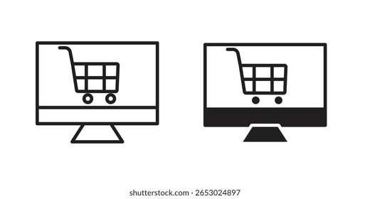 E commerce platform icon symbol set in black. line and flat icons