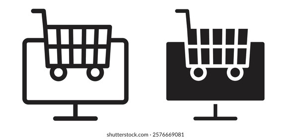 E commerce platform icons in outline and stroke versions