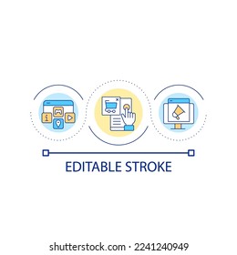 E commerce promotion loop concept icon. Social media marketing abstract idea thin line illustration. Ecommerce website. Advertising. Isolated outline drawing. Editable stroke. Arial font used