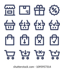 E commerce related bold line icons. Online store and shopping minimalistic line icon set. Online shop vector sign collection.