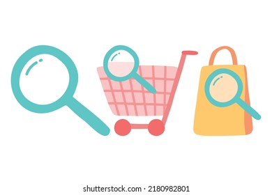 E commerce search icon  in cartoon style.