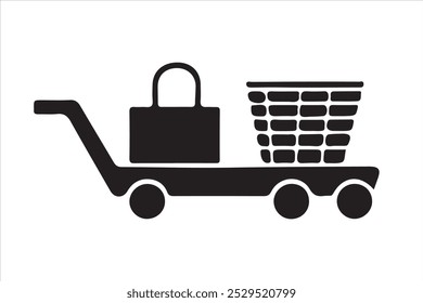 E commerce shopping cart with bag silhouette vector art illustration