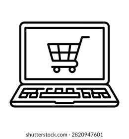 E commerce shopping cart icon on laptop screen with shopping ecommerce business computer internet technology transaction shoppingcart consumer minimalist illustration isolated commerce
