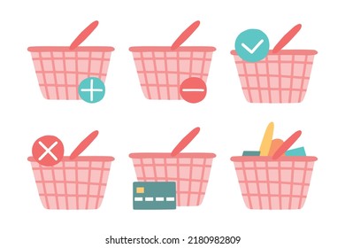 Iconos de carros de compras de comercio electrónico al estilo de las caricaturas.