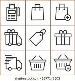 E Commerce and Shopping Vector Icons Collection auf weißem Hintergrund.