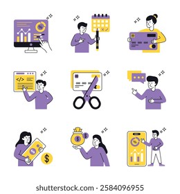 E Commerce Shopping vector illustration Set 1.  isolated on white Background.