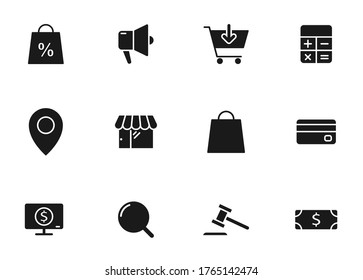 iconos vectores de silueta de comercio electrónico aislados en blanco. conjunto de iconos de comercio electrónico para web, aplicaciones móviles, diseño e impresión de ui