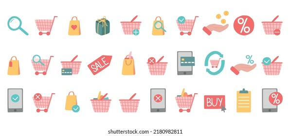 E commerce simple icon vector illustration. Shopping cart, search , market, shop, discount and more.
