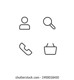 E Commerce Simple Thin Line Icon Vector Illustration For Web Site. Search, Shopping Basket, Phone, User, Personal Account.