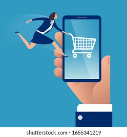 E - commerce. Smartphone shopping. Business concept illustration.