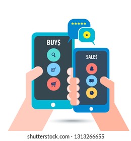 e commerce social media online digital marketing deal with smart phone. illustration vector concept
