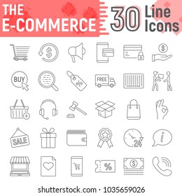 E commerce thin line icon set, Online store symbols collection, vector sketches, logo illustrations, internet shopping signs linear pictograms package isolated on white background, eps 10.