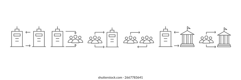 Conjunto de iconos de tipos de comercio electrónico con ilustración de concepto de empresa a empresa, de empresa a consumidor, de empresa a gobierno