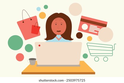 E commerce vector art a girl with laptop working 