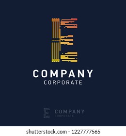 E company logo design with visiting card vector