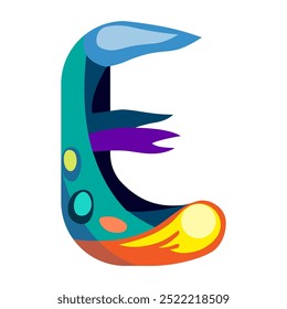 E cosmos effect alphabet letter vector illustration. Modern fantasy character.