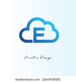 E Creative Blue Cloud Letter Logo Tecnologia moderna e armazenamento de dados Ícone minimalista nuvem logotipo Criativo monograma nuvem Último logotipo.