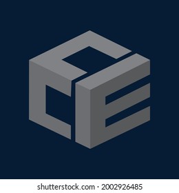 E cube icon. cube box hexagon logo