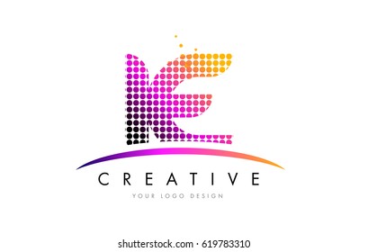 IE I E Dots Letter Logo Design with Magenta Bubble Circles and Swoosh