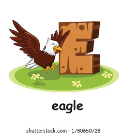 E for Eagle Cartoon 3D Alphabet Wood Animals