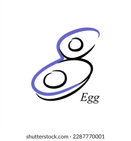 E - Egg. ABC with food. A series of letters A-Z. Images of food. Minimalism. Beautiful letters. Line drawing. logo design initial E combine with food. Restaurant, menu.