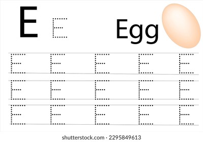 E for Egg Text activity for kids. Learn English words for preschoolers