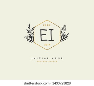 E I EI Beauty vector initial logo, handwriting logo of initial signature, wedding, fashion, jewerly, boutique, floral and botanical with creative template for any company or business.