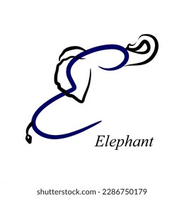 E - Elephant. ABC with animals. A series of letters A-Z. Images of animals. Minimalism. Beautiful letters. Line drawing. logo design initial E combine with an animal.
