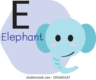 E for elephant alphabet, Cute Simple flat cartoon style vector illustration
