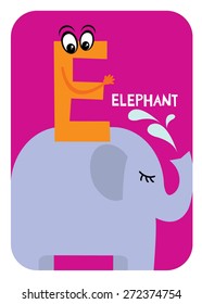 E for elephant alphabet flashcards template for baby vector/illustration